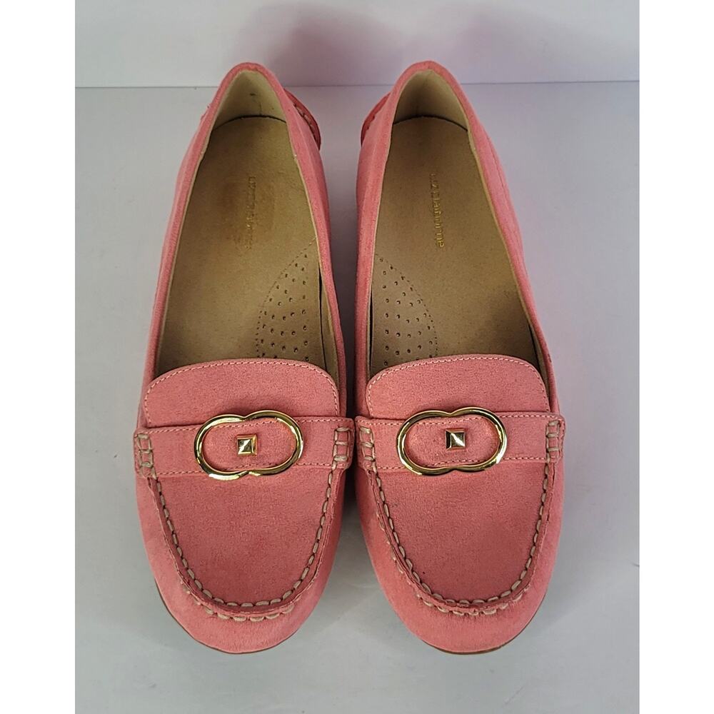 LIZ CLAIBORNE Antonia Coral-Pink Loafers with Gold Tone Buckle Women's Size 9M - Picture 2 of 10